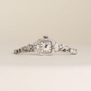 Vintage 1940s Hamilton Platinum and 14-Karat White Gold Diamond Cocktail Watch