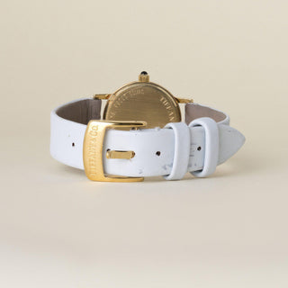 Vintage 18K Gold Tiffany and Co. Circle Dial Powder Blue Leather Strap Watch