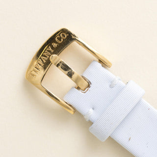 Vintage 18K Gold Tiffany and Co. Circle Dial Powder Blue Leather Strap Watch