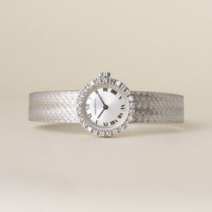 Vintage Jaeger Le Coultre 18K White Gold Diamond Bezel Circle Dial Ladies Watch
