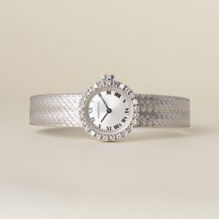 Vintage Jaeger Le Coultre 18K White Gold Diamond Bezel Circle Dial Ladies Watch