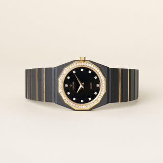 Vintage Concord Mariner SG Black Steel & 18K Gold Diamond Quartz Ladies Watch