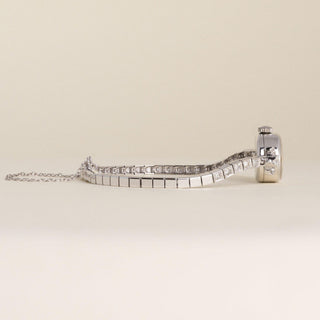 1920 Antique Movado Ladies Oval Peach Dial 14K White Gold Diamond Cocktail Watch