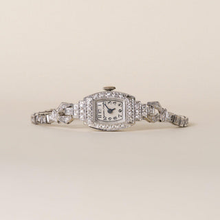 Art Deco 1930s Hamilton Platinum Diamond Tonneau Ladies Cocktail Bracelet Watch