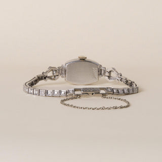 Art Deco 1930s Hamilton Platinum Diamond Tonneau Ladies Cocktail Bracelet Watch