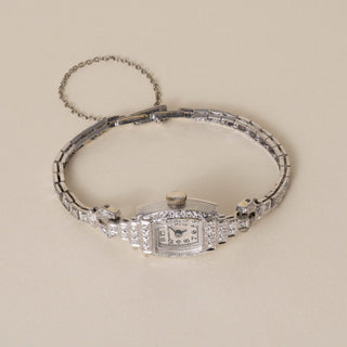 Art Deco 1930s Hamilton Platinum Diamond Tonneau Ladies Cocktail Bracelet Watch