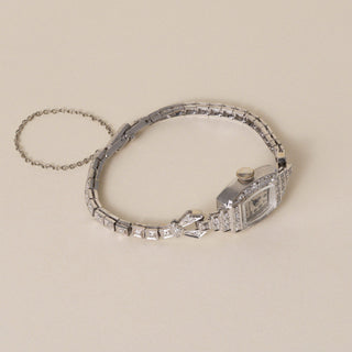 Art Deco 1930s Hamilton Platinum Diamond Tonneau Ladies Cocktail Bracelet Watch
