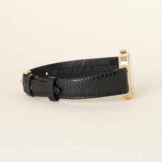 Vintage Rolex Cellini Cushion Dial Black Leather Strap 18K Yellow Gold Watch
