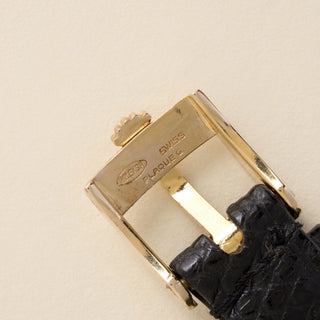 Vintage Rolex Cellini Cushion Dial Black Leather Strap 18K Yellow Gold Watch