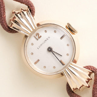 Vintage 1940s Longines 14k Rose Gold Circle Dial Ladies Cocktail Watch