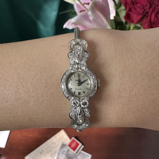 Vintage 1950s Rolex Precision 18K White Gold 2Ct Diamond Cocktail Bracelet Watch
