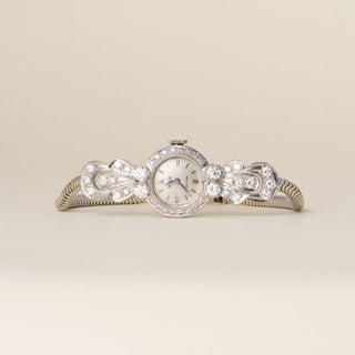 Vintage 1950s Rolex Precision 18K White Gold 2Ct Diamond Cocktail Bracelet Watch