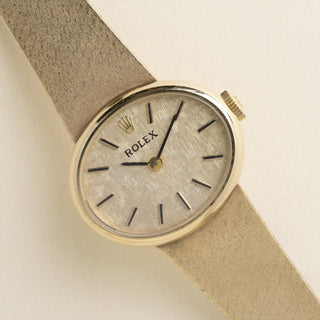 Vintage 1970s 14K Gold Rolex Oval Bezel Matte Finish Bracelet Ladies Watch