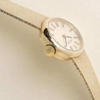 Vintage 1970s 14K Gold Rolex Oval Bezel Matte Finish Bracelet Ladies Watch