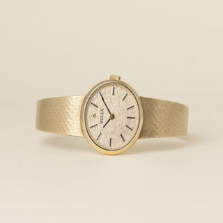 Vintage 1970s 14K Gold Rolex Oval Bezel Matte Finish Bracelet Ladies Watch