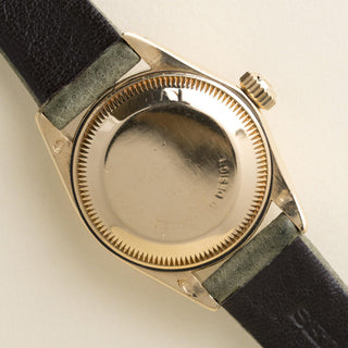 Vintage 18K Rolex Lady Datejust Wood Dial Pistachio Green Leather Strap Watch