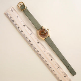 Vintage 18K Rolex Lady Datejust Wood Dial Pistachio Green Leather Strap Watch