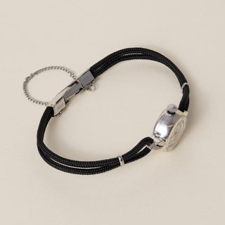 Vintage 1960s Omega 14K White Gold Round Case Black Braided Cord Ladies Watch
