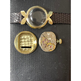 Vintage 1950s 14K Yellow Gold Gubelin Bow-Tie Ladies Watch with Leather Strap