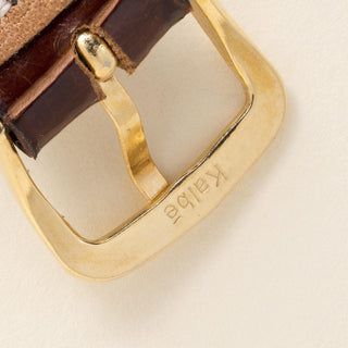 Vintage 18K Bucherer Automatic Square Frame Brown Leather Strap Watch