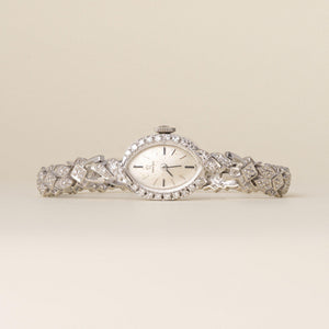 Vintage 1960s Omega 14K White Gold Marquise 2ct Diamond Cocktail Bracelet Watch