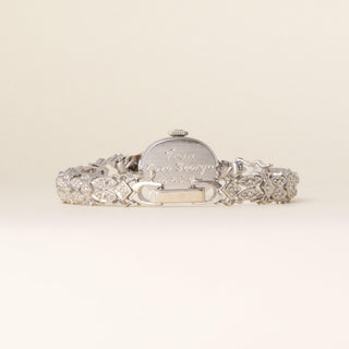 Vintage 1960s Omega 14K White Gold Marquise 2ct Diamond Cocktail Bracelet Watch
