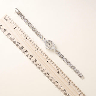 Vintage 1960s Omega 14K White Gold Marquise 2ct Diamond Cocktail Bracelet Watch