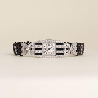 Art Deco Van Cleef & Arpels 2.50 Carats Diamond and Onyx Striped Wristwatch