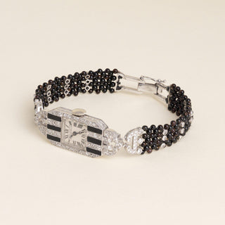 Art Deco Van Cleef & Arpels 2.50 Carats Diamond and Onyx Striped Wristwatch