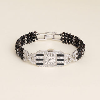 Art Deco Van Cleef & Arpels 2.50 Carats Diamond and Onyx Striped Wristwatch