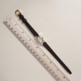 Vintage 14K Jaeger Le Coultre Marquise Dial Brown Leather Strap Watch
