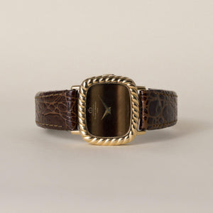 Vintage 1970s 18K Gold Baume & Mercier Tiger's Eye Cushion Dial Watch