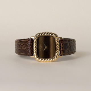 Vintage 1970s 18K Gold Baume & Mercier Tiger's Eye Cushion Dial Watch