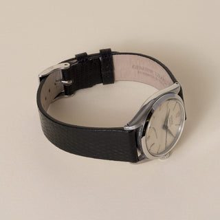 Vintage 1940s Rolex Oyster Speed King Stainless Steel Black Leather Strap Watch