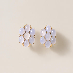 Vintage 14K Gold Moonstone Cabochon Cluster Earrings