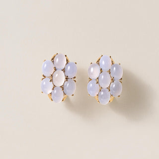 Vintage 14K Gold Moonstone Cabochon Cluster Earrings