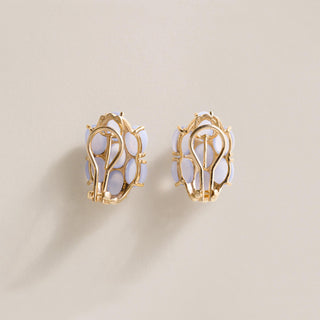 Vintage 14K Gold Moonstone Cabochon Cluster Earrings