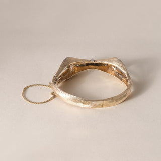 Retro 14K Brushed Gold and Diamond Stars Bow Tie Bangle Bracelet