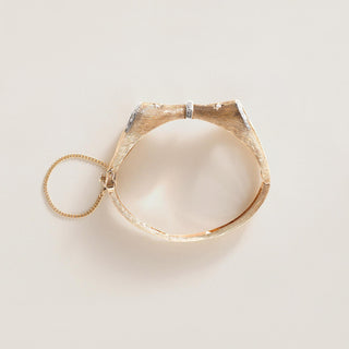 Retro 14K Brushed Gold and Diamond Stars Bow Tie Bangle Bracelet
