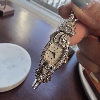 Art Deco Hamilton 14K Gold 5 Carats Marquise Diamond Cocktail Watch