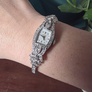 Art Deco Hamilton 14K Gold 5 Carats Marquise Diamond Cocktail Watch