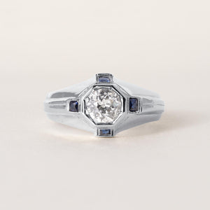 Art Deco 20K Gold Old European Cut and Sapphire Diamond Ring