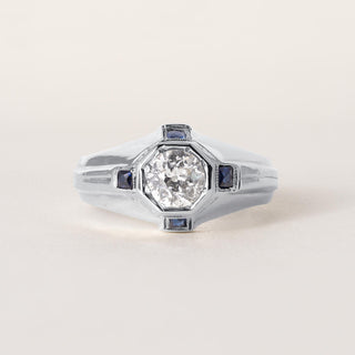 Art Deco 20K Gold Old European Cut and Sapphire Diamond Ring