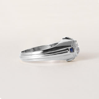Art Deco 20K Gold Old European Cut and Sapphire Diamond Ring