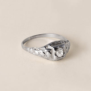 Art Deco 0.25 Carat Old Mine Cut Diamond Solitaire 14K White Gold