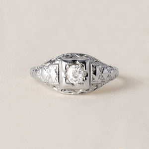 Art Deco 0.25 Carat Old Mine Cut Diamond Solitaire 14K White Gold