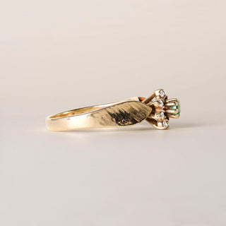 Vintage 1960's 14 Karat Gold Emerald and Diamond Floral Cocktail Ring