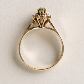 Vintage 1960's 14 Karat Gold Emerald and Diamond Floral Cocktail Ring