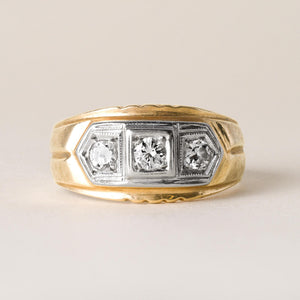 1940s Retro 0.50 Carat 3-Stone Diamond Ring 13K Two Tone Gold Size 10