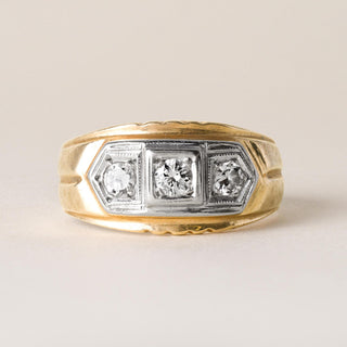 1940s Retro 0.50 Carat 3-Stone Diamond Ring 13K Two Tone Gold Size 10